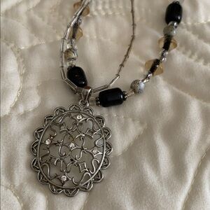 Handmade Vintage Whimsigoth Silver and Black Beaded Necklace